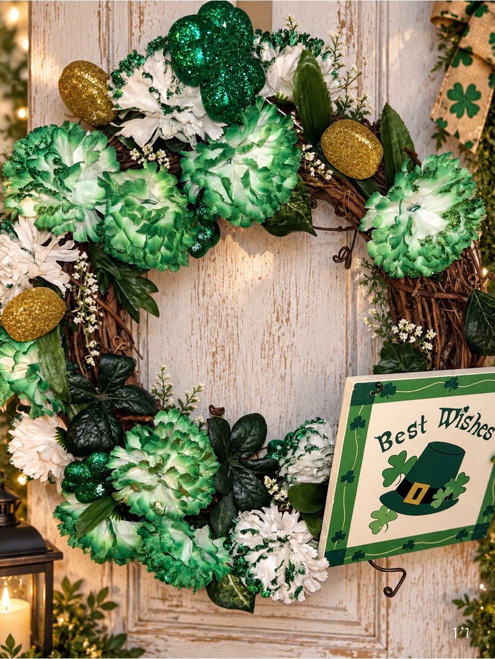 St. Patrick's Day Green Floral Wreath - Holiday Home Decor